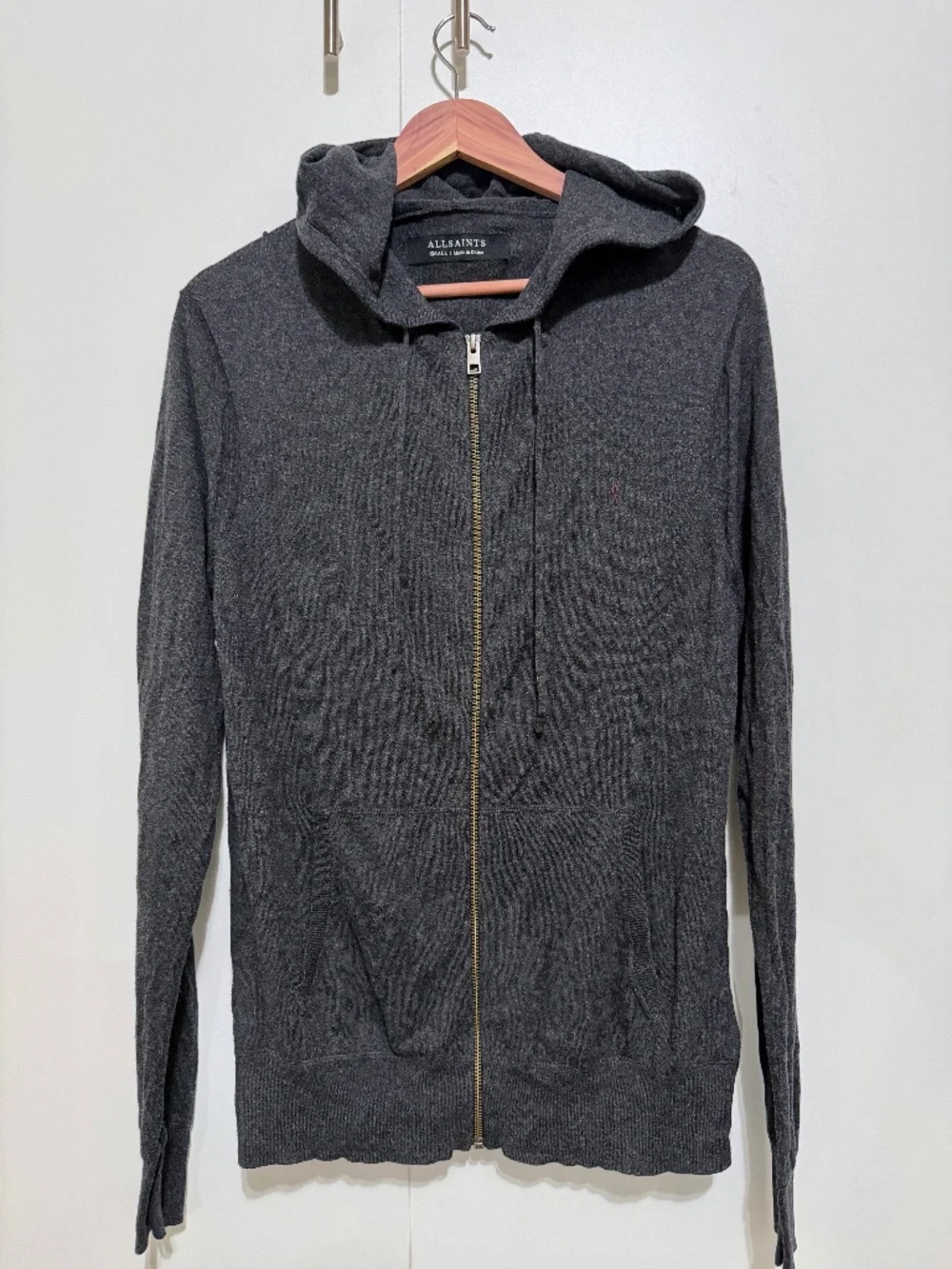 AllSaints Rue Knit Zip Hoody Charcoal Grey, Small EUC